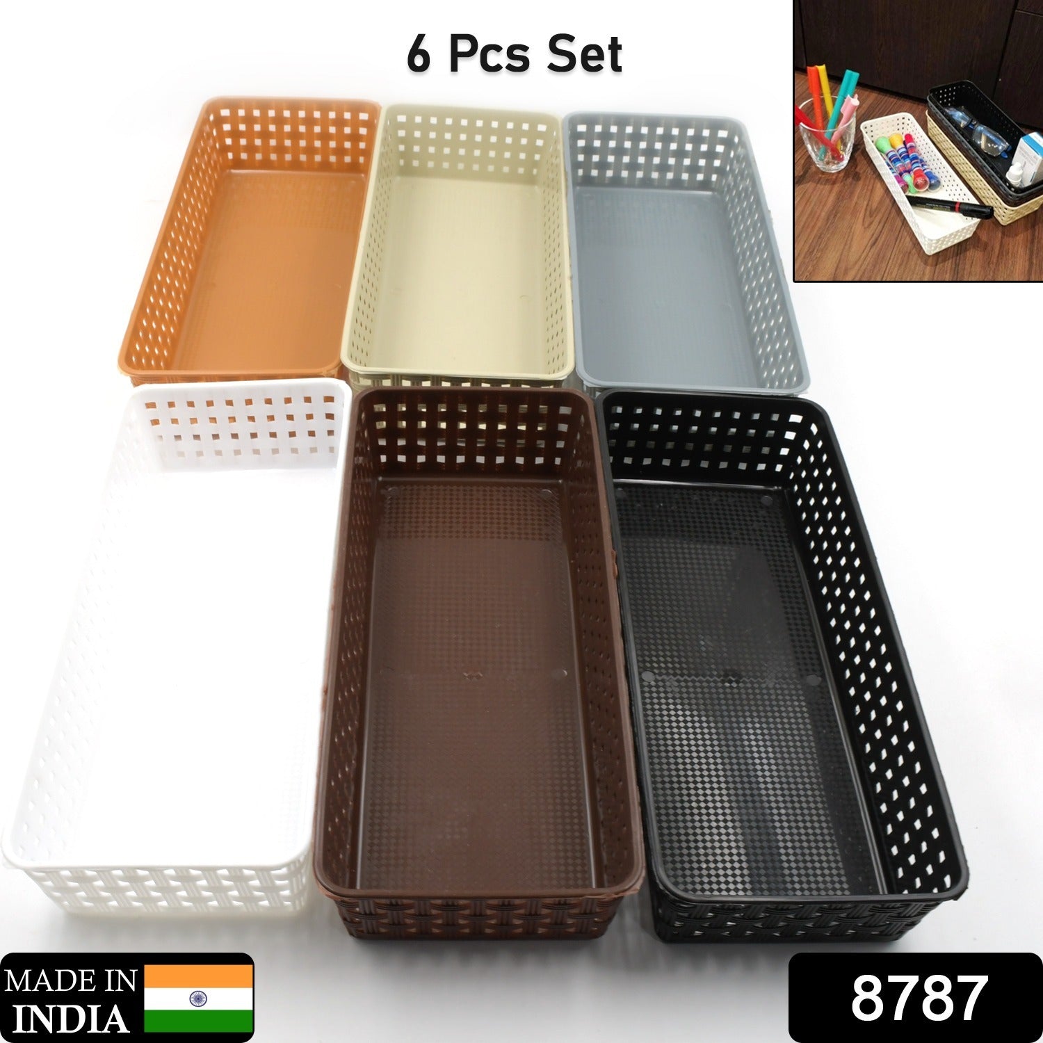 8787 Plastic Multipurpose Desk Organizer Tray Office Drawer Dividers Storage Bins for Kitchen, Bathroom, Office, Makeup, Bedroom Dresser, Craft Basket Rack Multicolour (6 Pcs Set) 8787 Plastic Multipurpose Desk Organizer Tray Office Drawer Dividers Storage Bins for Kitchen, Bathroom, Office, Makeup, Bedroom Dresser, Craft Basket Rack Multicolour (6 Pcs Set)